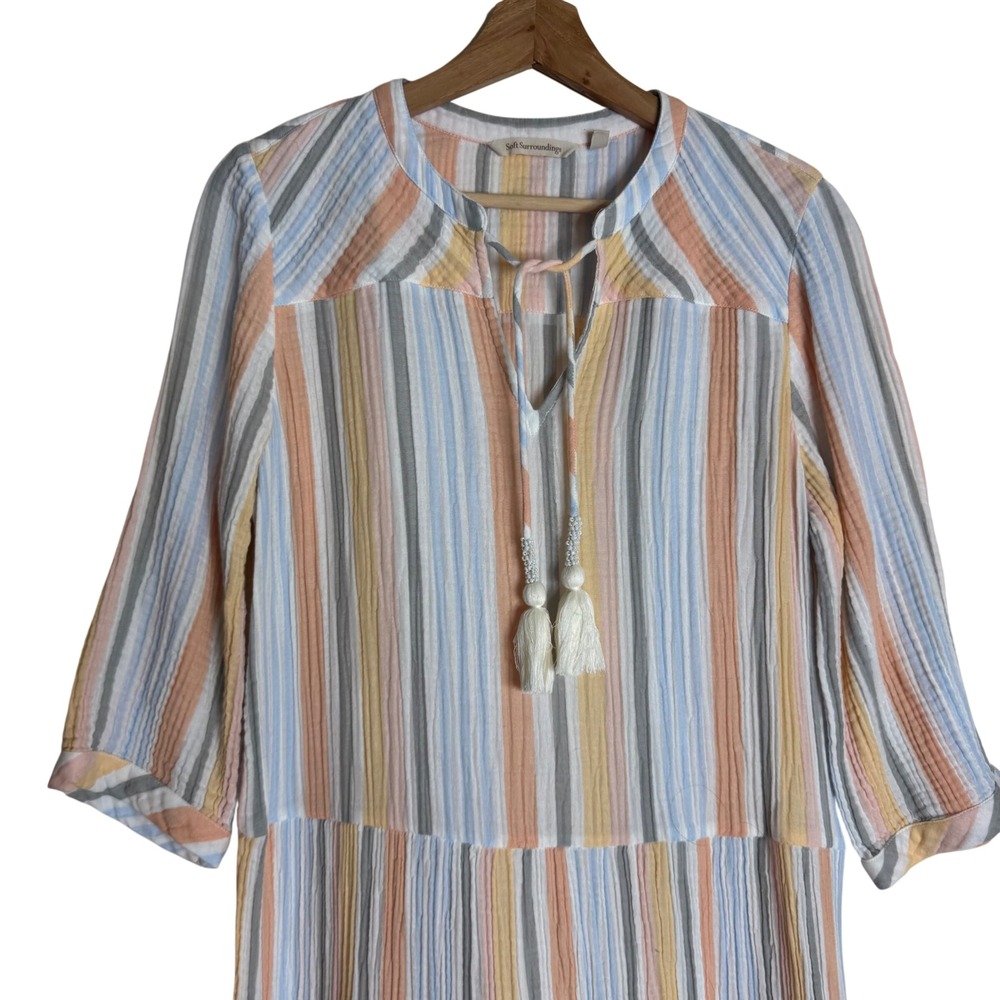Soft Surroundings Women's Laguna Striped Gauze Tiered Midi Dress Medium - Picture 2 of 8